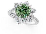 White gold Fancy Green Round  Cut Diamond Floral Halo Pave Band with Prong Setting_38