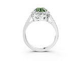 White gold Fancy Green Round Cut Diamond Floral Halo Ring with Pavé Band and Prong Setting_10