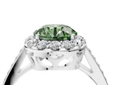 White gold Fancy Green Round Cut Diamond Floral Halo Ring with Pavé Band and Prong Setting_11