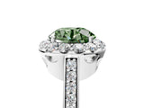 White gold Fancy Green Round Cut Diamond Floral Halo Ring with Pavé Band and Prong Setting_12