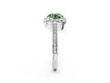 White gold Fancy Green Round Cut Diamond Floral Halo Ring with Pavé Band and Prong Setting_9