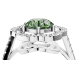 White gold Fancy Green Round Cut Diamond Floral Halo Split Shank Prong Setting Ring_10
