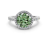 White gold Fancy Green Round Cut Diamond Halo Engagement Ring with Pavé Band and Prong Setting_51