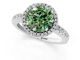 White gold Fancy Green Round Cut Diamond Halo Engagement Ring with Pavé Band and Prong Setting_52