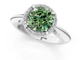 White gold Fancy Green Round  Cut Diamond Halo Engagement Ring with Split Shank and Four-Prong Setting_91
