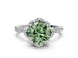 White gold Fancy Green Round Cut Diamond Halo Pave Band with Four-Prong Setting_3