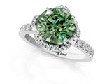 White gold Fancy Green Round Cut Diamond Halo Pave Band with Four-Prong Setting_4