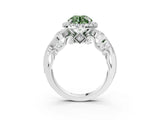 White gold Fancy Green Round Cut Diamond Halo Ring with Milgrain Pavé Band and Four-Prong Setting_69