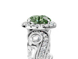 White gold Fancy Green Round Cut Diamond Halo Ring with Milgrain Pavé Band and Four-Prong Setting_71