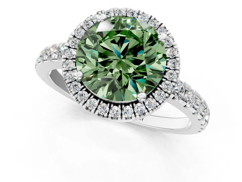 White gold Fancy Green Round Cut Diamond Halo Ring with Pavé Band and Four-Prong Setting_13