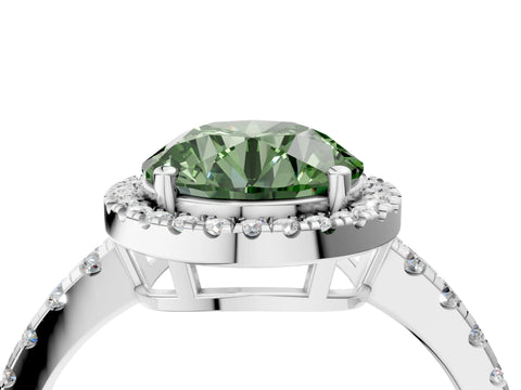 White gold Fancy Green Round Cut Diamond Halo Ring with Pavé Band and Four-Prong Setting_16