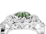 White gold Fancy Green Round Cut Diamond Halo Ring with Pavé Band and Four-Prong Setting_57