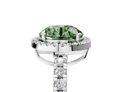 White gold Fancy Green Round Cut Diamond Halo Ring with Pavé Band and Four-Prong Setting_5