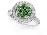 White gold Fancy Green Round Cut Diamond Halo Ring with Pavé Band and Prong Setting_13