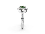 White gold Fancy Green Round Cut Diamond Halo Ring with Pavé Band and Prong Setting_14