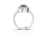 White gold Fancy Green Round Cut Diamond Halo Ring with Pavé Band and Prong Setting_15