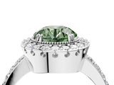 White gold Fancy Green Round Cut Diamond Halo Ring with Pavé Band and Prong Setting_16