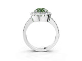 White gold Fancy Green Round Cut Diamond Halo Ring with Pavé Band and Prong Setting_3