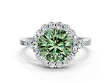 White gold Fancy Green Round Cut Diamond Halo Ring with Pear Side Stones and Prong Setting_75