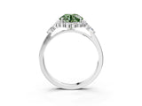 White gold Fancy Green Round Cut Diamond Halo Ring with Pear Side Stones and Prong Setting_77