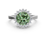 White gold Fancy Green Round  Cut Diamond Halo Ring with Round Brilliant Halo and Solitaire Band_104