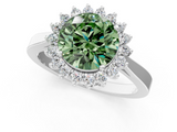 White gold Fancy Green Round  Cut Diamond Halo Ring with Round Brilliant Halo and Solitaire Band_105