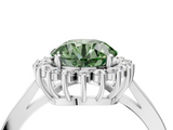 White gold Fancy Green Round  Cut Diamond Halo Ring with Round Brilliant Halo and Solitaire Band_108