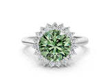 White gold Fancy Green Round  Cut Diamond Halo Ring with Solitaire Band and Prong Setting_54