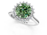 White gold Fancy Green Round  Cut Diamond Halo Ring with Solitaire Band and Prong Setting_54