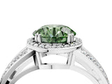 White gold Fancy Green Round Cut Diamond Halo Ring with Split Shank Pavé Band and Four-Prong Setting_16
