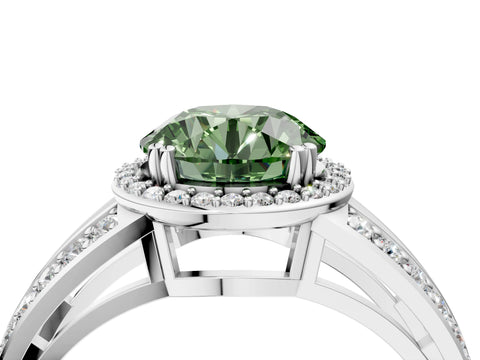 White gold Fancy Green Round Cut Diamond Halo Ring with Split Shank Pavé Band and Four-Prong Setting_22
