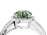 White gold Fancy Green Round Cut Diamond Halo Ring with Split Shank Pavé Band and Four-Prong Setting_44