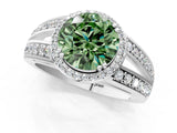 White gold Fancy Green Round Cut Diamond Halo Ring with Split Shank Pavé Band and Four-Prong Setting_61