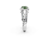 White gold Fancy Green Round Cut Diamond Halo Ring with Split Shank Pavé Band and Four-Prong Setting_62