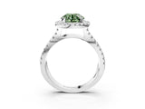 White gold Fancy Green Round Cut Diamond Halo Ring with Split Shank Pavé Band and Prong Setting_82