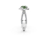 White gold Fancy Green Round Cut Diamond Halo Ring with Split Shank Pavé Band and Prong Setting_82