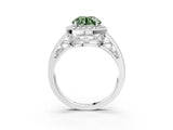 White gold Fancy Green Round Cut Diamond Halo Ring with Split Shank and Bezel Accents and Prong Setting_3
