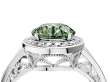 White gold Fancy Green Round Cut Diamond Halo Ring with Split Shank and Bezel Accents and Prong Setting_4