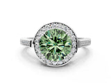 White gold Fancy Green Round Cut Diamond Halo Ring with Split Shank and Four-Prong Setting_76