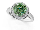 White gold Fancy Green Round Cut Diamond Halo Ring with Split Shank and Four-Prong Setting_77