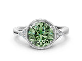 White gold Fancy Green Round Cut Diamond Halo Ring with Tapered Band and Four-Prong Setting_19
