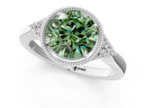 White gold Fancy Green Round Cut Diamond Halo Ring with Tapered Band and Four-Prong Setting_20
