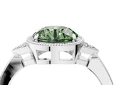 White gold Fancy Green Round Cut Diamond Halo Ring with Tapered Band and Four-Prong Setting_23