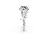 White gold Fancy Green Round Cut Diamond Halo Ring with Vintage Split Shank and Four-Prong Setting_87
