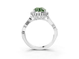 White gold Fancy Green Round Cut Diamond Halo Ring with Vintage Split Shank and Four-Prong Setting_88