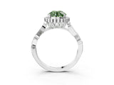 White gold Fancy Green Round Cut Diamond Halo Ring with Vintage Split Shank and Four-Prong Setting_94