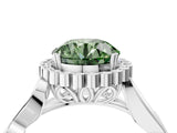 White gold Fancy Green Round Cut Diamond Halo Ring with Vintage Split Shank and Four-Prong Setting_95