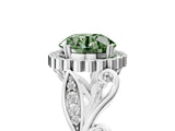 White gold Fancy Green Round Cut Diamond Halo Ring with Vintage Split Shank and Four-Prong Setting_96
