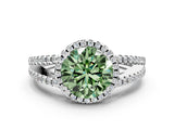 White gold Fancy Green Round Cut Diamond Halo Split Shank Engagement Ring_51