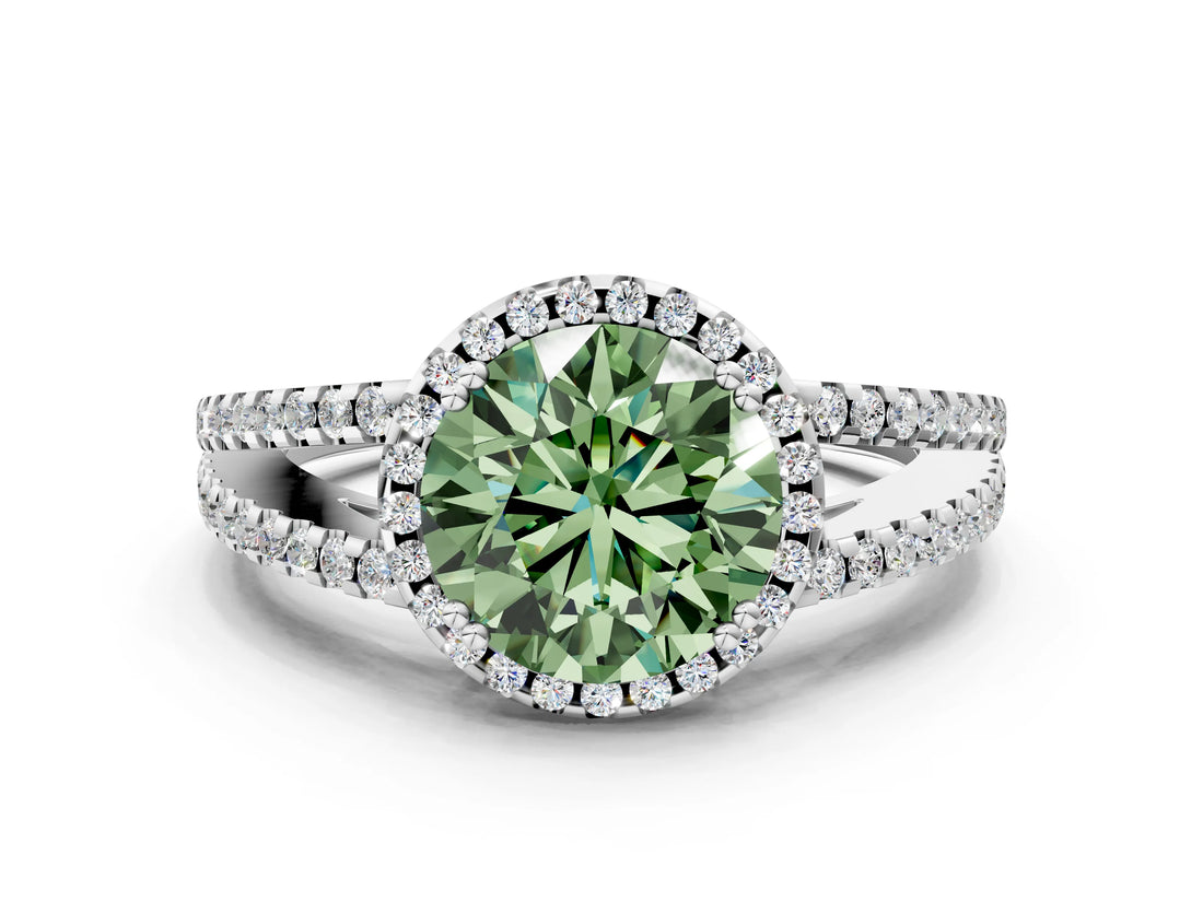 White gold Fancy Green Round Cut Diamond Halo Split Shank Engagement Ring_51